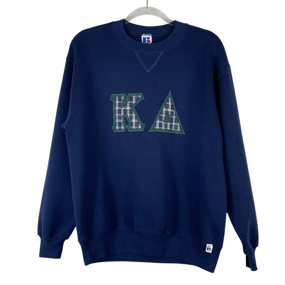Vintage Russell Women's KA Kappa Alpha Sorority Blue Plaid Sweatshirt Size Large